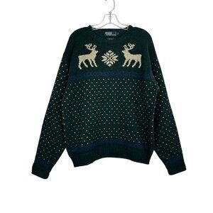 Vintage Polo by Ralph Lauren Men's Large 100% Wool Winter Sweater Green/Cream